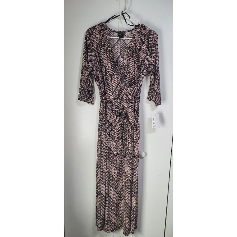 EN FOCUS STUDIO Women's SZ 12 Faux Wrap Dress 3/4 Sleeve NWT Geometric Print